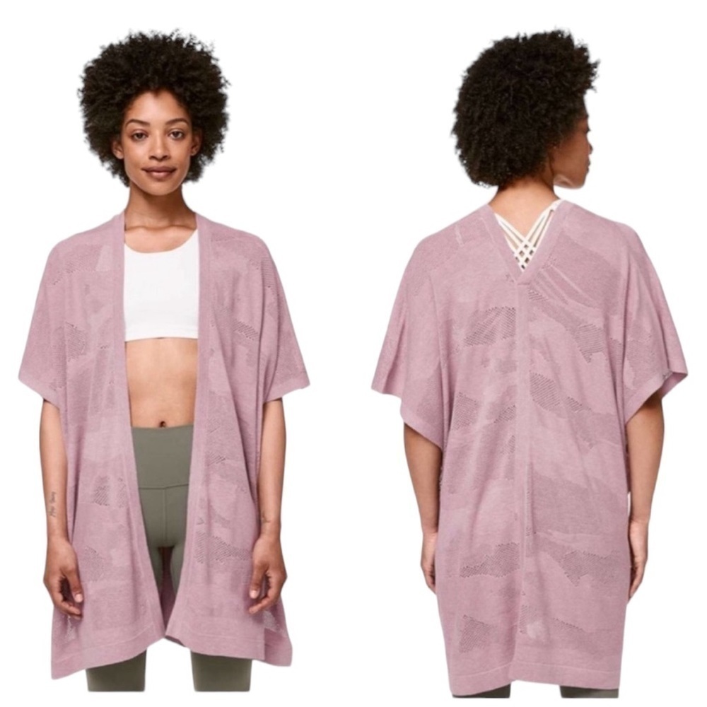 Lululemon Find Your Light Wrap Heathered Mauve Open Front Mesh Kimono Cardigan